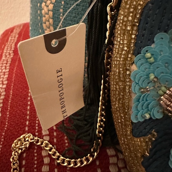 Anthropologie Round Beaded D Monogram Bag 9” - Picture 3 of 8